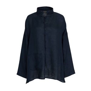 eskander linen shirt black button down size 0